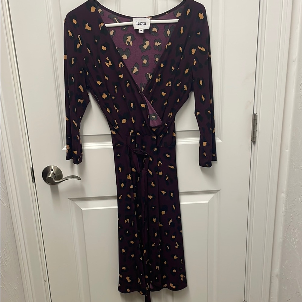 Leota Dark Purple Animal Print Long Sleeve Dress
